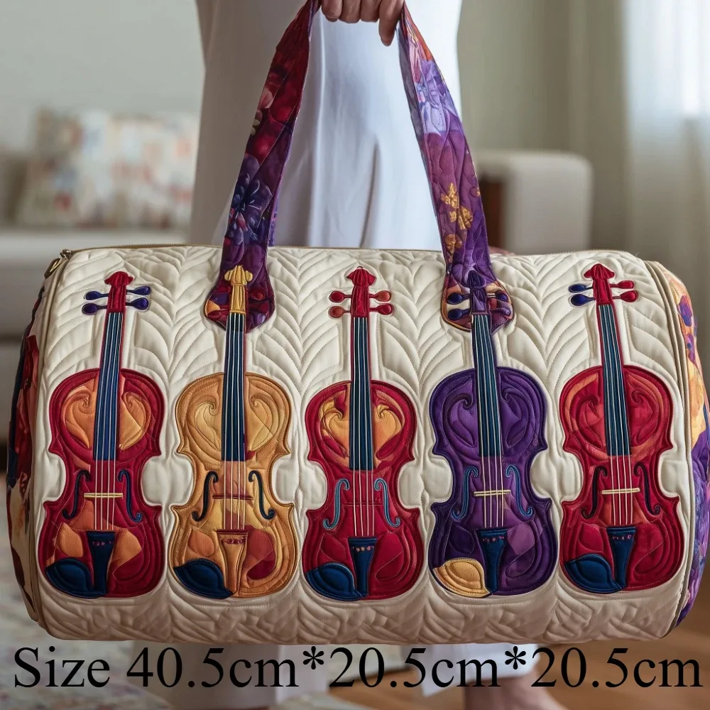 sac de voyage matelassé imprimé en 3d motif violon, sac fourre-tout tendance pour festival de musique, grande capacité, sac de week-end pour les amateurs de musique et les couples