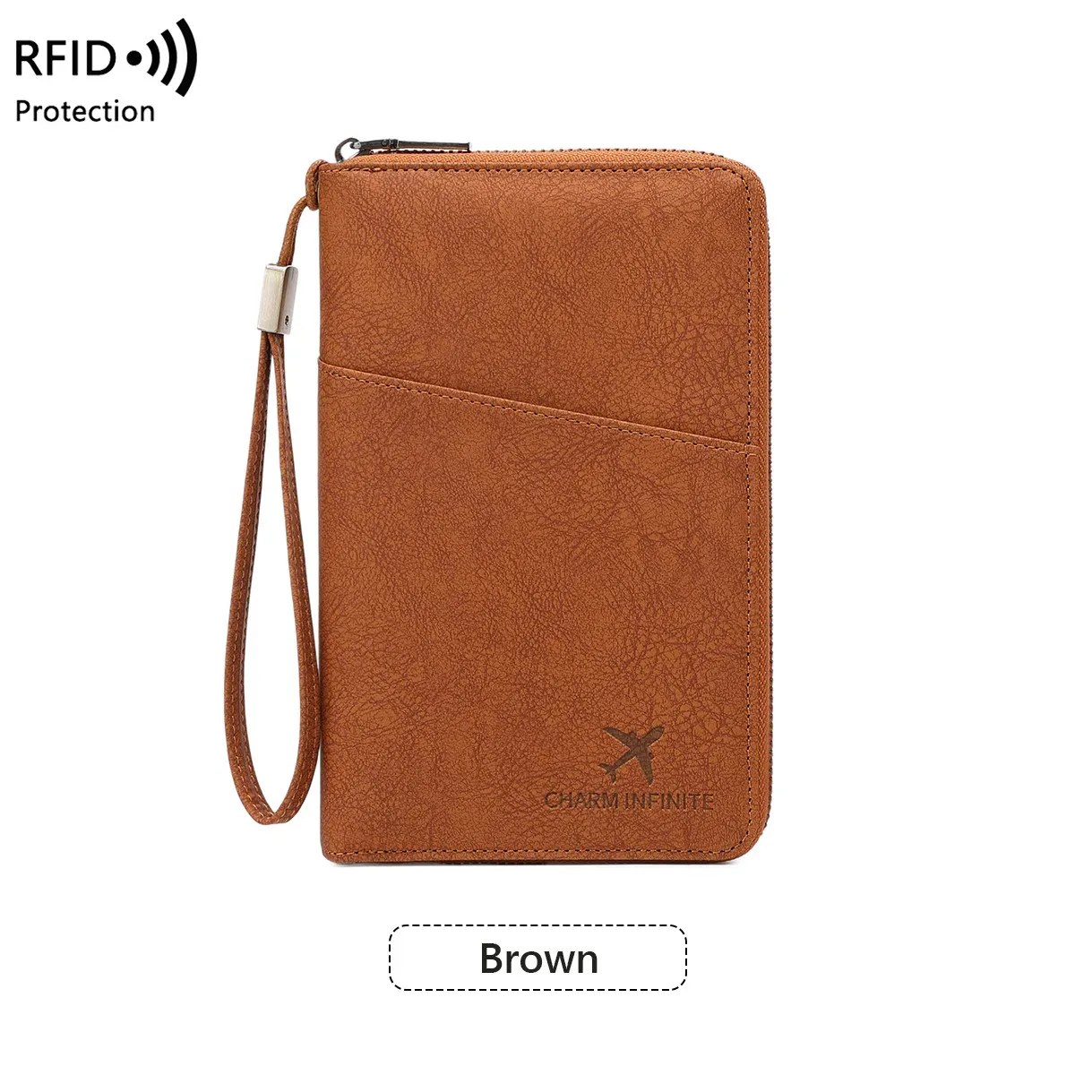 sac de passeport multifonctionnel bloquant rfid, porte-documents de voyage avec portefeuille de rangement de billets à longue fermeture éclair pour plusieurs passeports