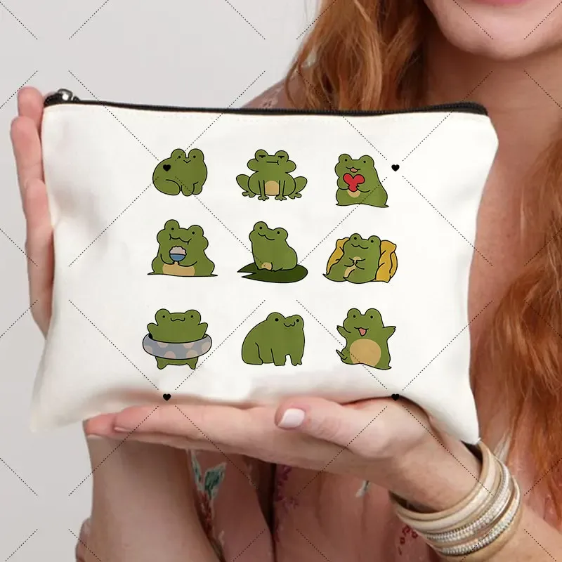 trousse de toilette fleur grenouille pour femme, cadeau de chambre plus lent pour elle, trousse cosmétique, poudres de maquillage, mode voyage