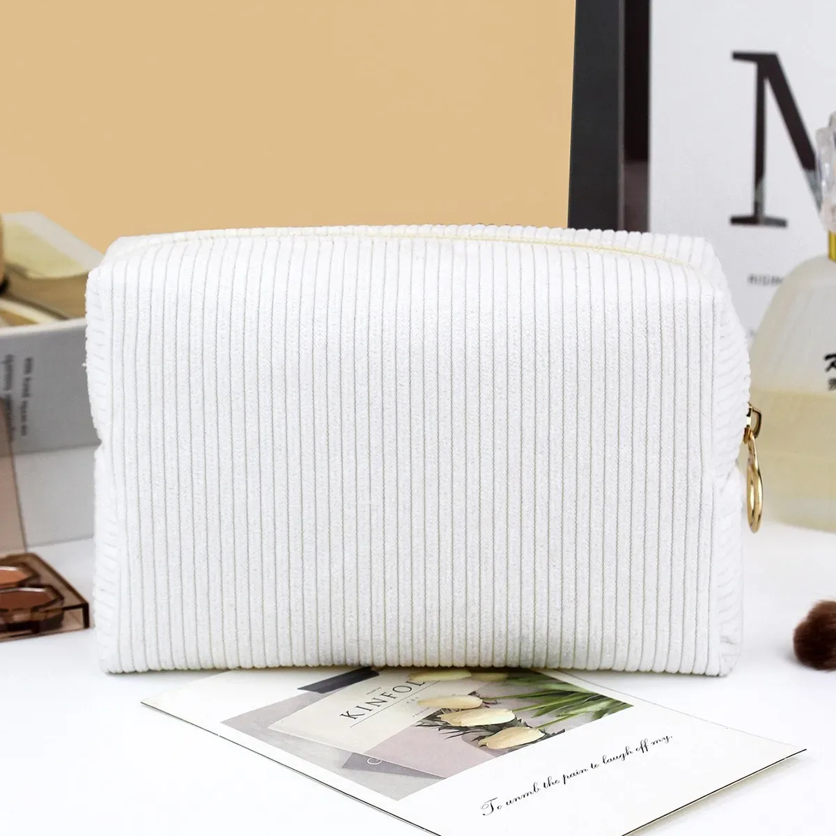 nouveau sac de maquillage octogonal en velours côtelé pour femmes, sac de rangement portable de grande capacité, trousse de toilette de voyage ms04