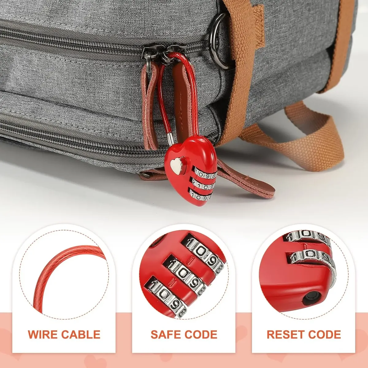 nouveau cadenas à combinaison à 3 chiffres en forme de cœur, cadenas à code pour sac, cadenas concentrique