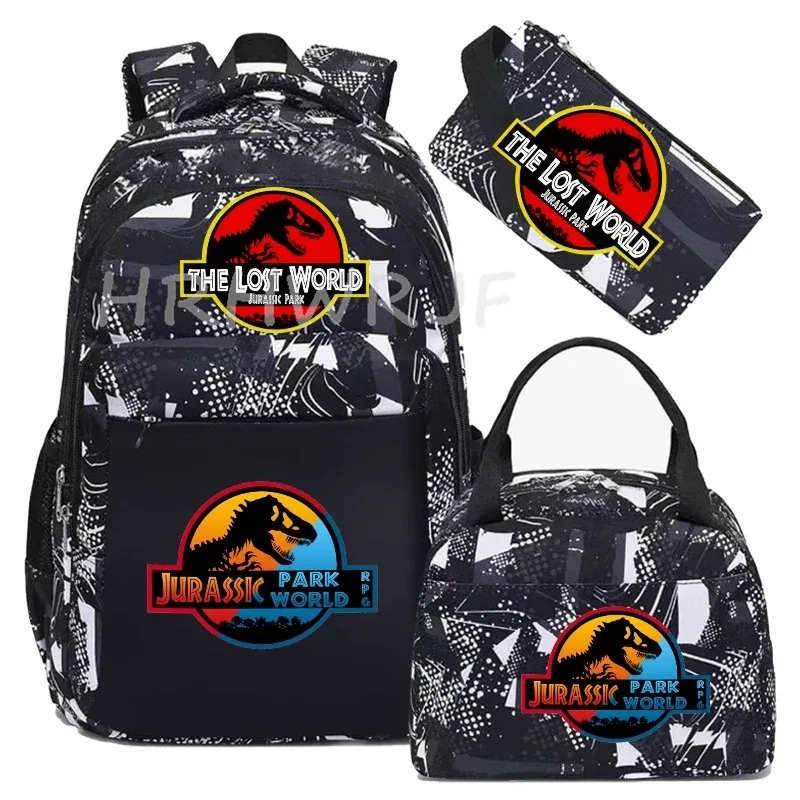 sac à dos jurassic world park, sac à dos de voyage camouflage dinosaure avec sacs à lunch, sacs d'école pour ordinateur portable pour femmes et hommes, 3 pièces