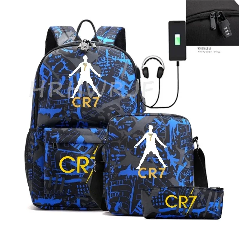 sacs à dos sport décontractés cr7, lot de 3, légers et simples, grande capacité, pour adolescents, ordinateurs portables, école, femmes, hommes, voyage, usb, anti-vol, mochilas