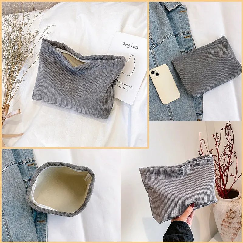 trousse de maquillage en velours côtelé pour femme, style ins, grande capacité, pochette cosmétique portable, étui à rouge à lèvres, porte-monnaie, pochette téléphone, sac à main