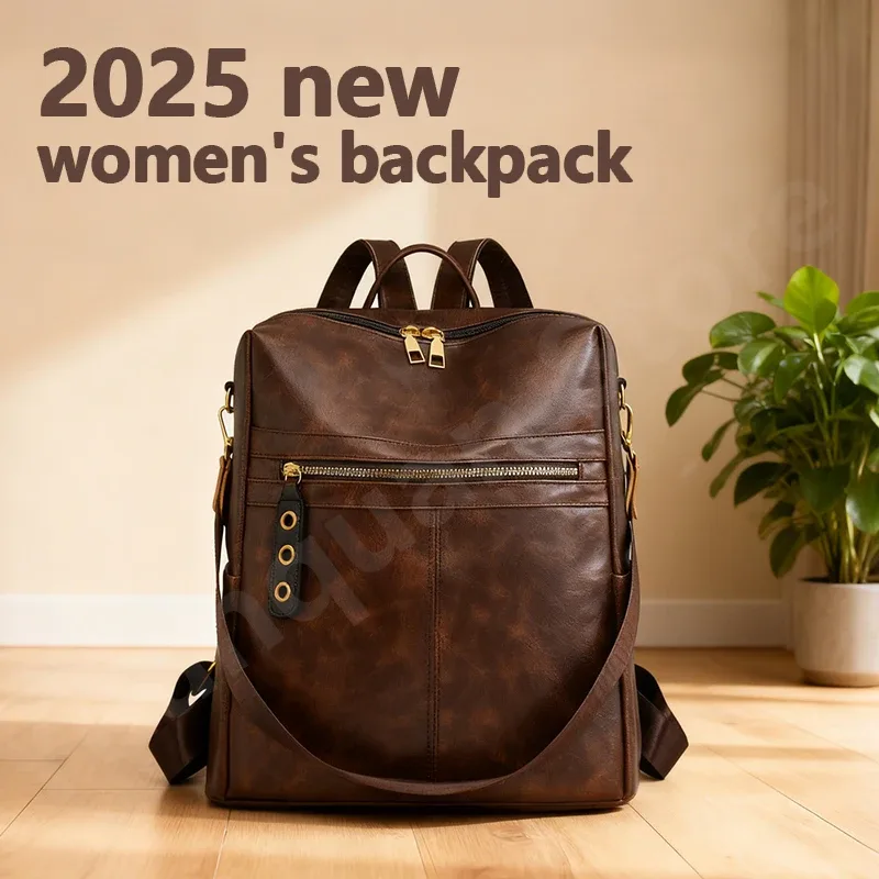 sac dos pu vintage femme marron noir beige polyester zippé bandoulière amovible compartiment intérieur