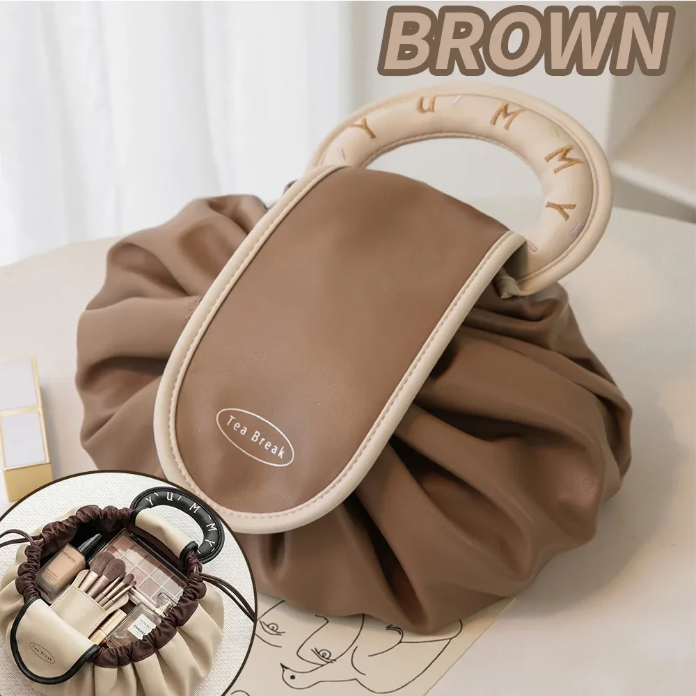 pochette cosmétique à cordon, trousse de maquillage de voyage portable avec poignée, organiseur de maquillage grande capacité pour femmes
