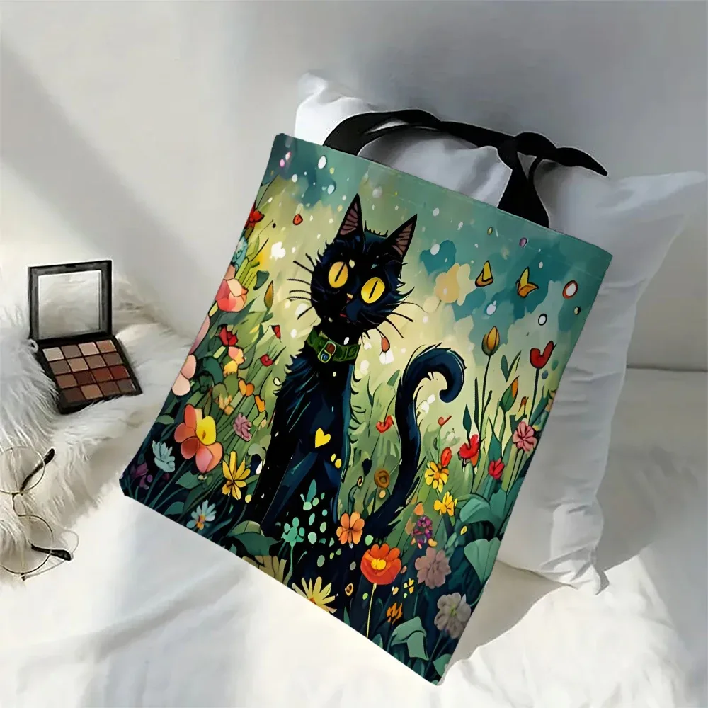 1pc mignon dessin animé chat sacs à bandoulière animal drôle la nuit étoilée sacs à bandoulière décontracté sac à la mode, sac à main multifonctionnel