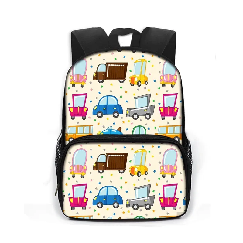 sac à dos imprimé dessin animé de police, voiture, bus, pelle, camion, sac de jour pour enfants, sac de livre pour écoliers de maternelle