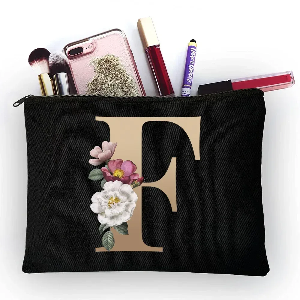 trousse de maquillage pour filles, sac de rangement classique à motif de lettres dorées, pochettes pour sacs de voyage, pochette à cosmétiques pour femmes