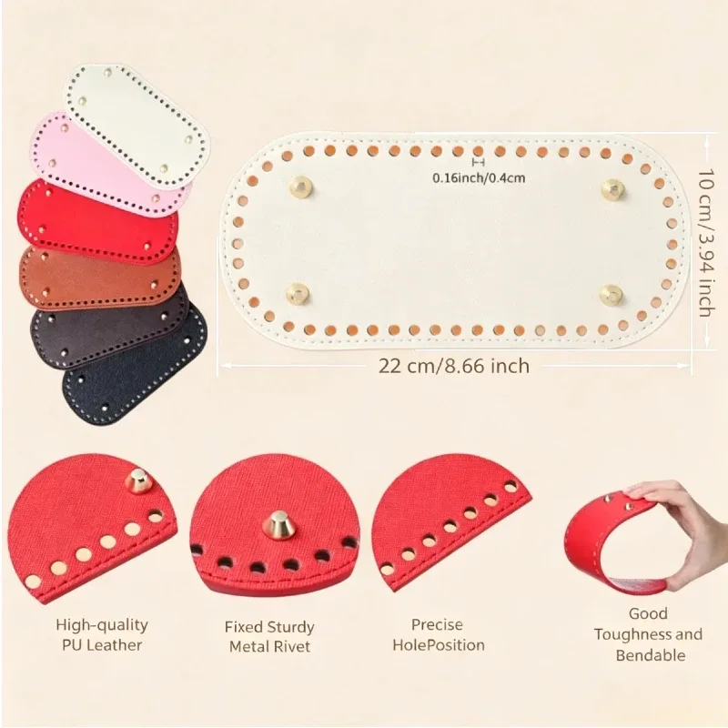 lot de 6 pièces : base de sac en cuir pu ovale avec sangle de poignée tressée, incluant boucle de bandoulière remplaçable et coussinet de fond de sac en crochet, idéal pour sacs à bandoulière, sacs à main et projets diy faits main.