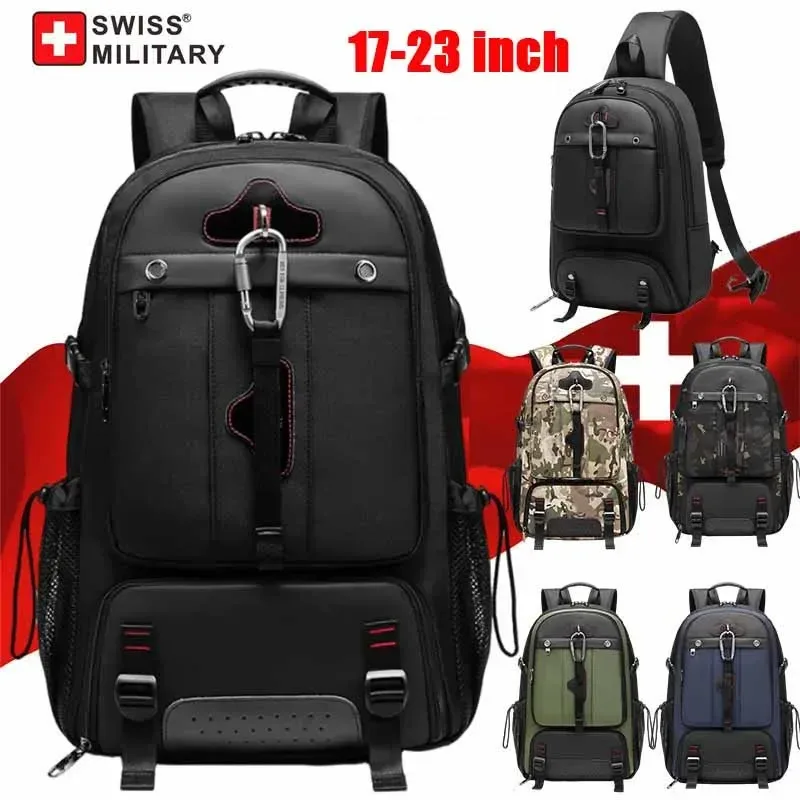 sac à dos de voyage militaire suisse pour hommes, sac d'affaires usb extensible, étanche, grande capacité 17.3, pochette d'ordinateur 80l
