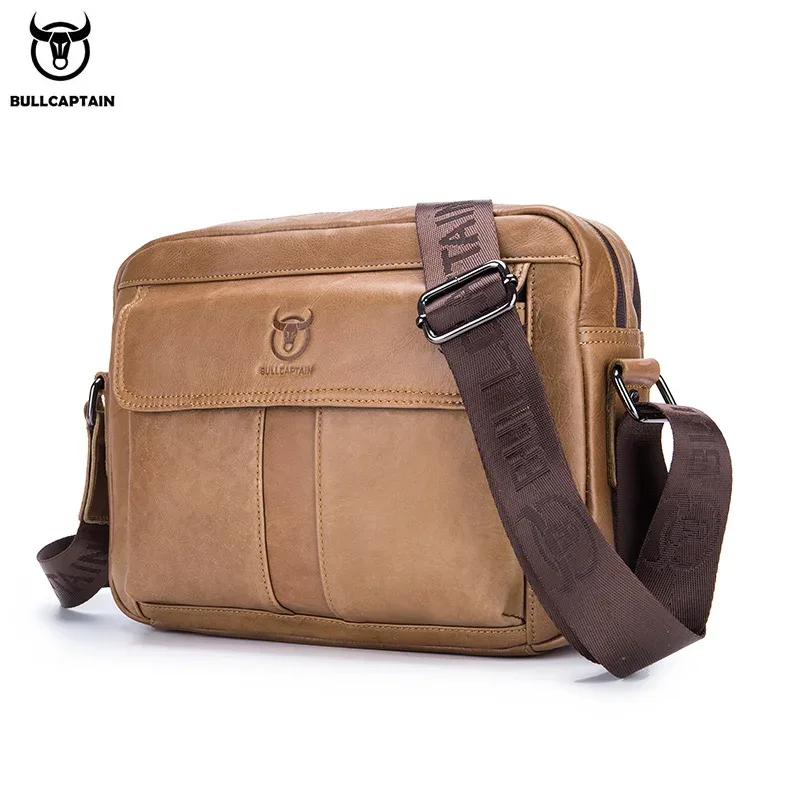 bullcaptain sac à bandoulière en cuir véritable pour hommes grande capacité sac à main multifonctionnel décontracté une mallette d'affaires de mode