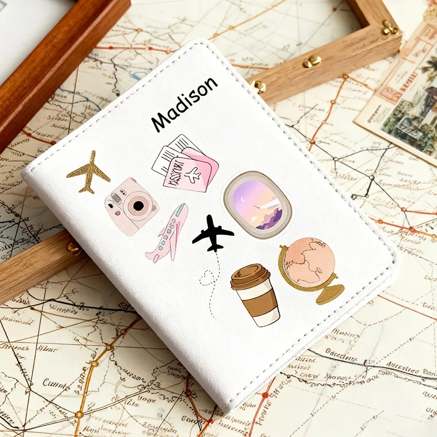 porte-passeport personnalisé avec motif de dessin animé en pu, résistant aux rayures, en similicuir, 4 couleurs, étui de rangement pour documents de voyage