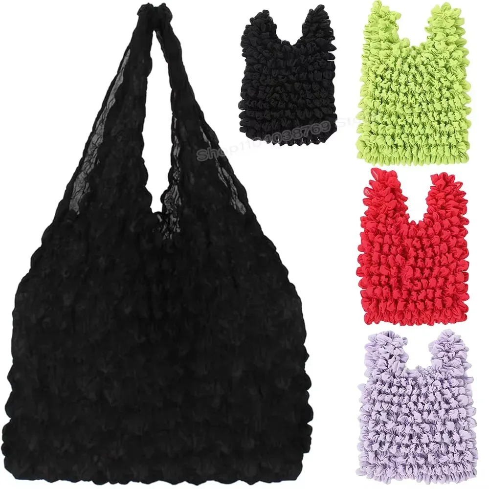 nouveau sac à bulles pliable et extensible, mini sac de courses plissé, grande capacité, sac à main élastique portable, sac de rangement