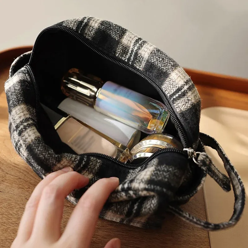 trousse de maquillage rétro, pochette en toile, grande trousse de cosmétiques, trousse de toilette de voyage, étui de rangement portable pour rouge à lèvres, trousse de bain et de douche pour femme.