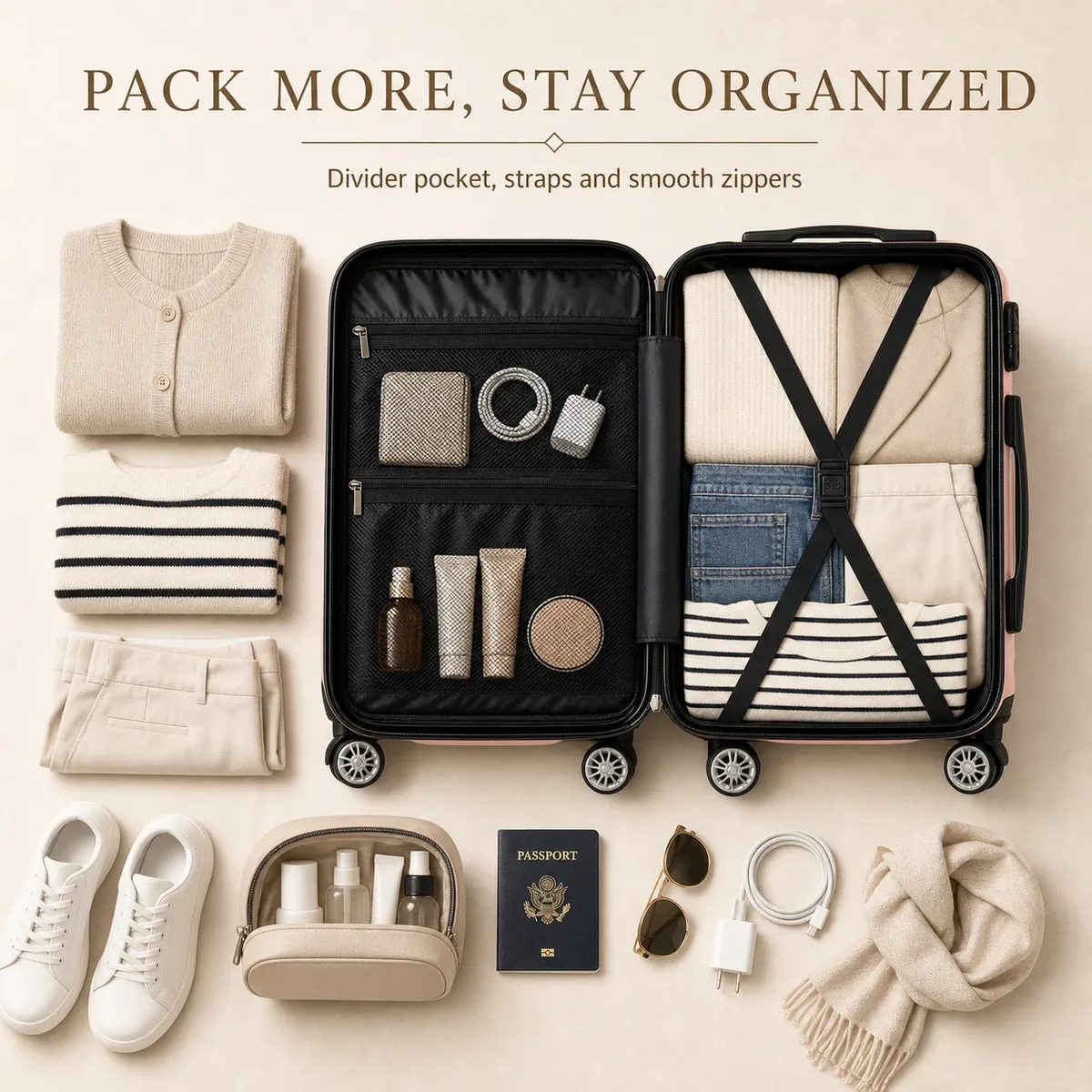 valise cabine 55*40*20cm, 20 pouces, compatible avec plusieurs compagnies aériennes, roues détachables, poignée télescopique à trois sections, plusieurs compartiments, coque rigide, affaires, voyages de week-end, cadeau de vacances