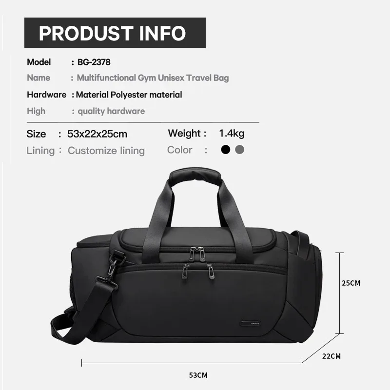 sac voyage sacoche polochon oxford nylon noir beige format rectangulaire arrondi poignées tissu imperméable polyvalent hommes