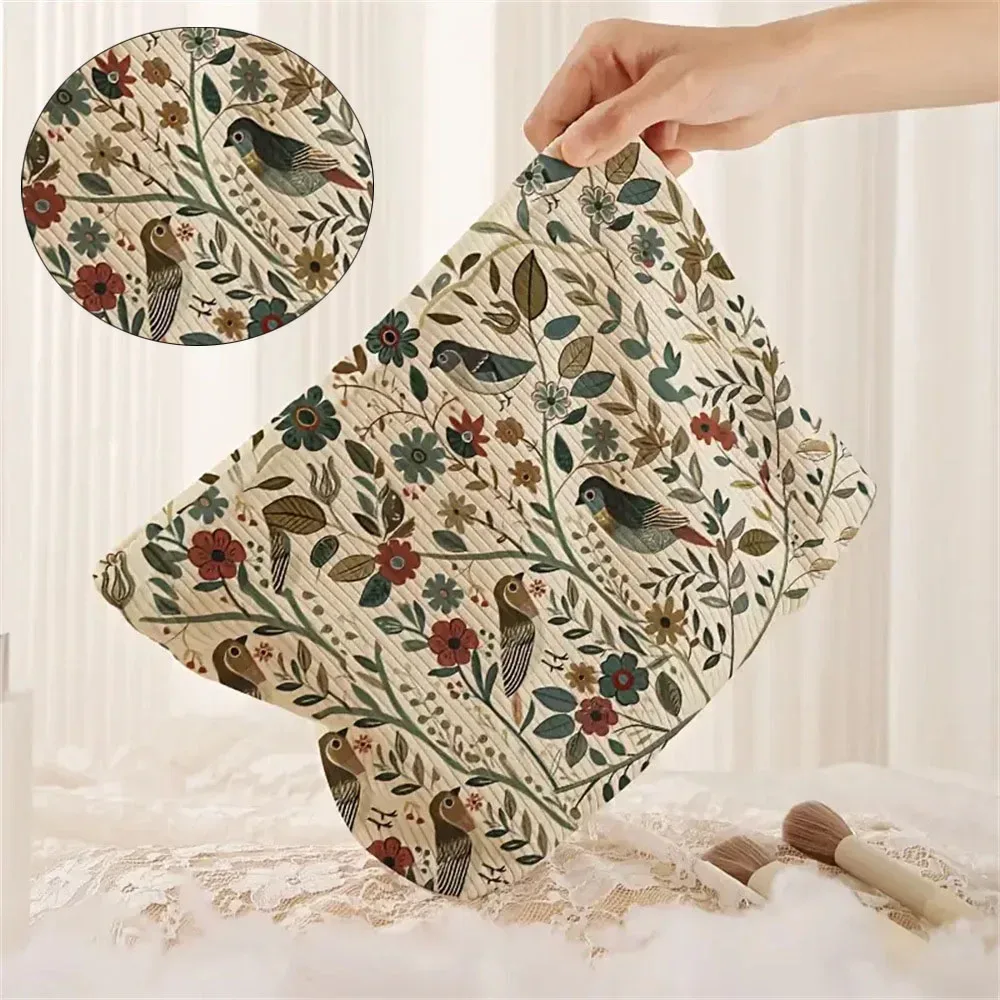 sacs à cosmétiques motif branche oiseau, trousse de maquillage pour femmes, sac de rangement de cosmétiques en velours côtelé, trousse de toilette portable pour les déplacements et les déplacements, 1 pièce
