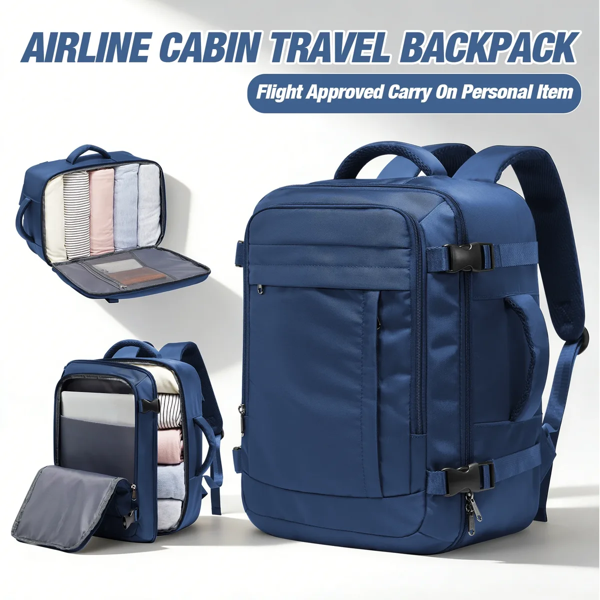 sac dos nylon bleu marine compact léger voyage travail scolaire poche intérieure zippée bandes sangle ajustables