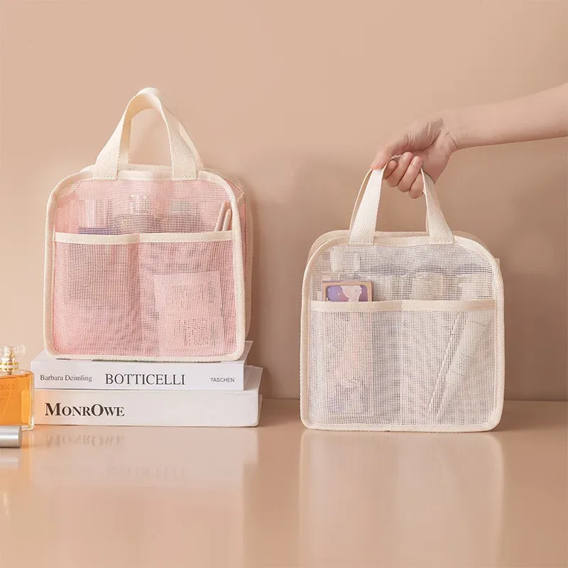 ensemble de trousses de maquillage en maille respirante 3 pièces, organiseur de toilette portable de voyage, rangement cosmétique étanche pour femmes et filles