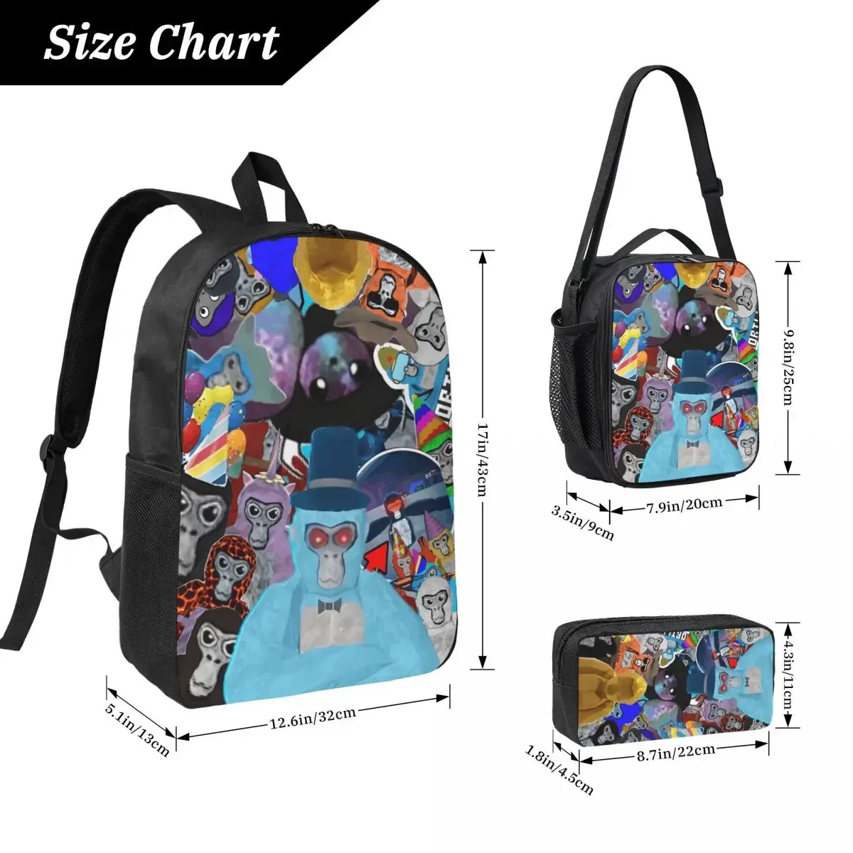 sac dos polyester motifs colorés pochette noire sac lunch lumineux transport jour usage voyage
