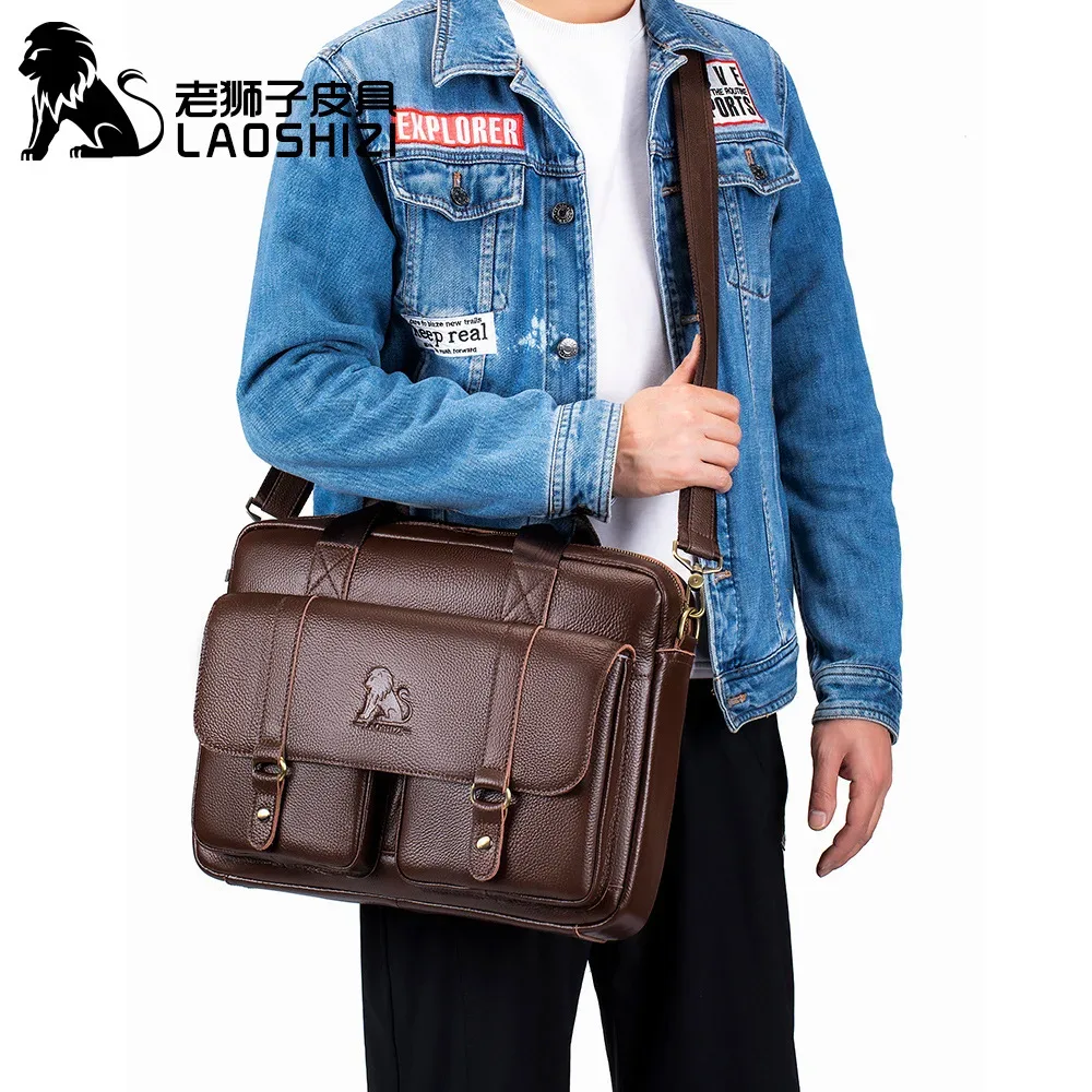 nouvelle sacoche pour homme en cuir véritable à 100 %, sacoche pour ordinateur portable, grande capacité, sac à main d'affaires, sac à bandoulière décontracté, sac messager