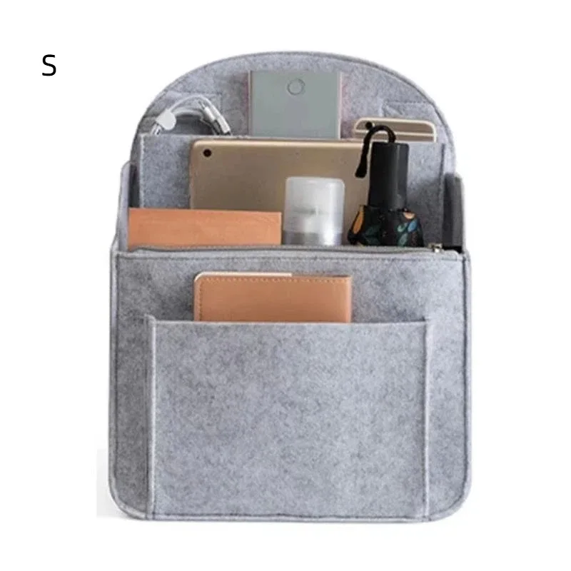 organisateur de sac à dos portable en feutre, petite trousse de toilette multi-poches, doublure intérieure souple pour le rangement de maquillage en voyage