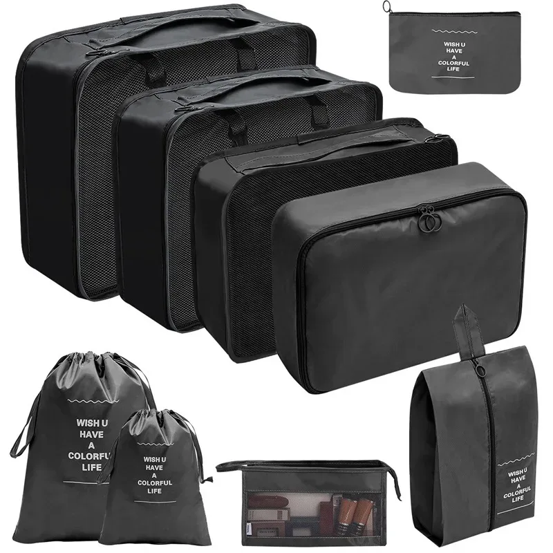 7/8/9 pièces nouvel ensemble organisateur de voyage sacs de rangement grande capacité valise stockage bagages vêtements tri organisateur ensemble pochette à chaussures
