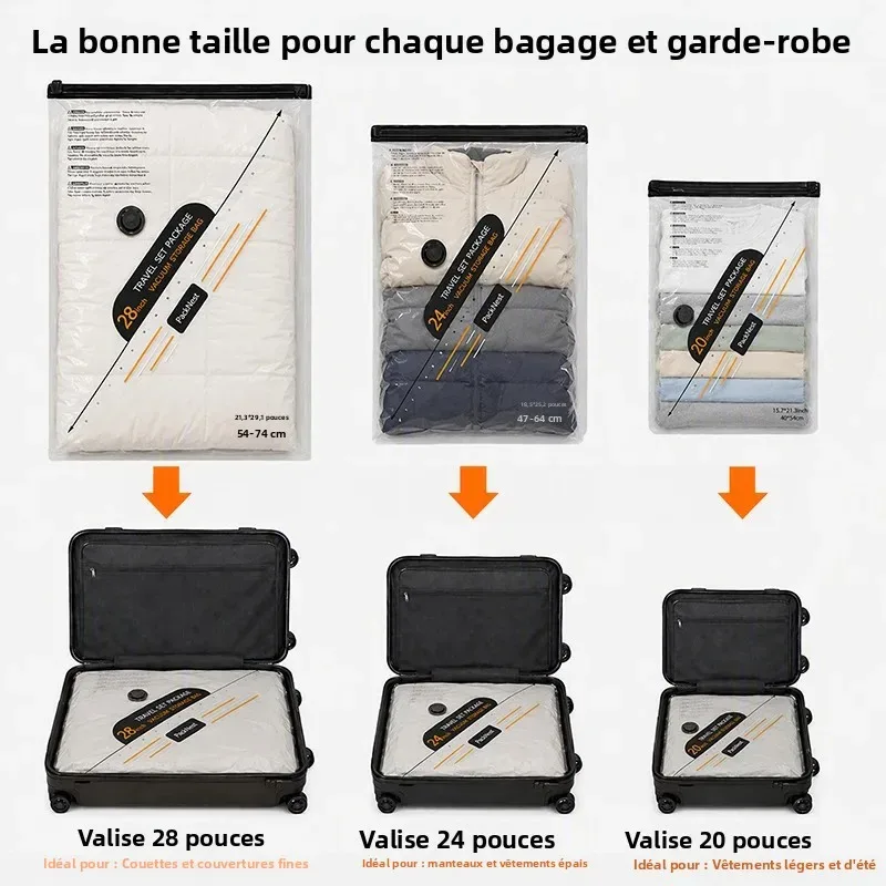 sacs vide compression valise voyage pompe electrique kit, 3 tailles bagages vetements armoire placard organisateur rangement grande capacite anti moisi portatif compact accessoires maison protection reutilisable