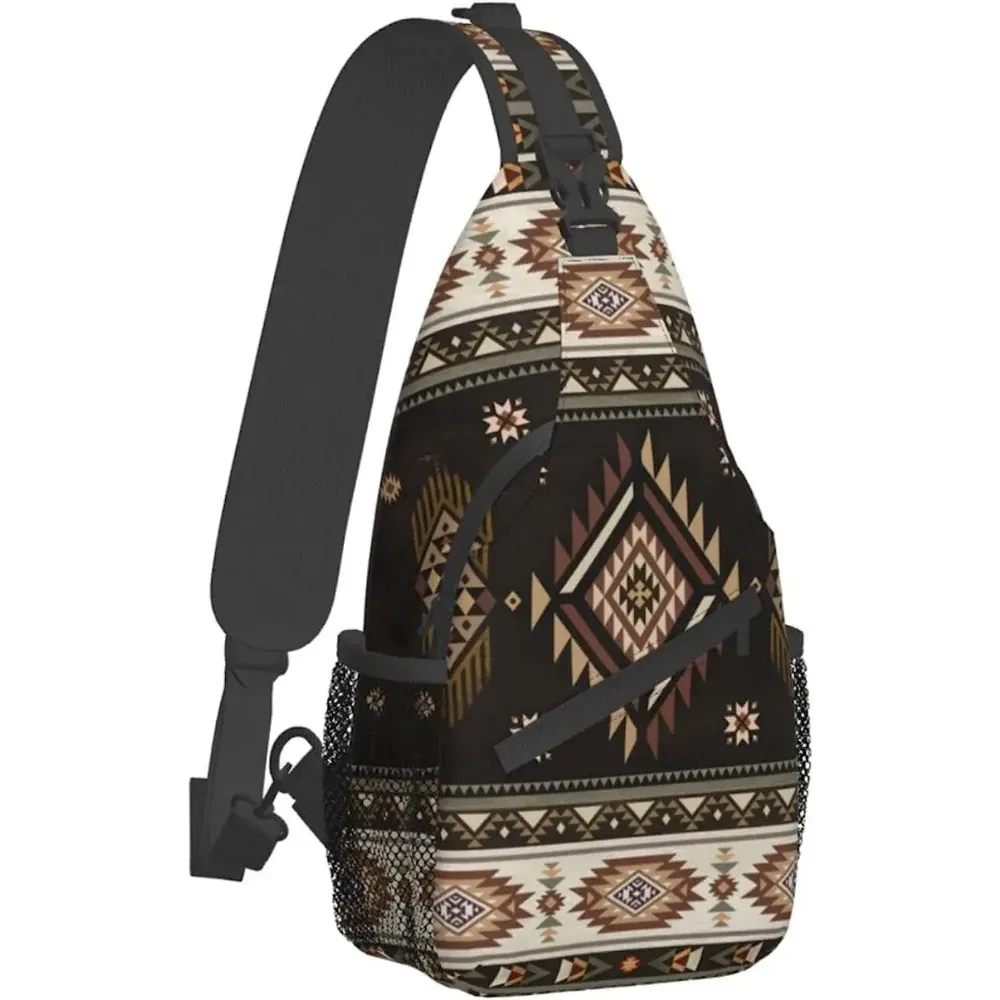 sacs de poitrine géométriques marron et noir pour femmes et hommes, sac à dos à bandoulière, sac à dos de voyage, sac de jour de randonnée, sac de sport initié décontracté
