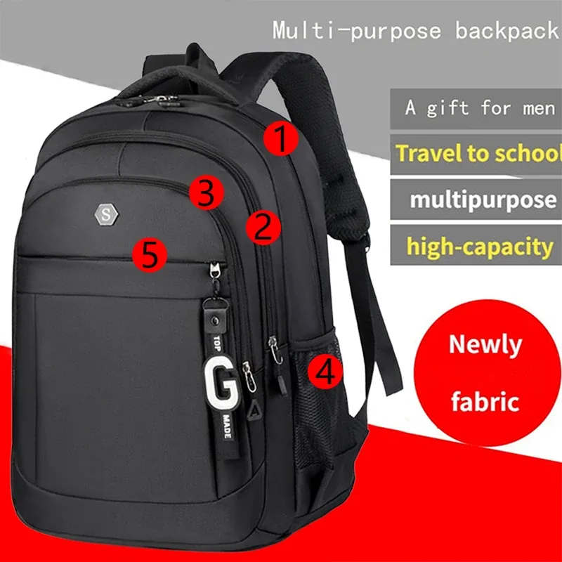 Sac à dos Oxford résistant à l'usure, sac pour ordinateur portable multi-zippé de grande capacité pour hommes et femmes, pour le travail, l'école et les voyages en plein air