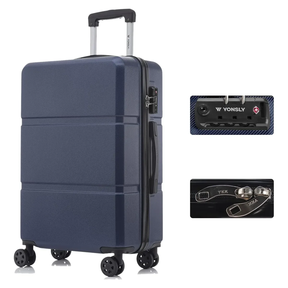 valise yonsly 20/24/28 pouces avec fermeture éclair ykk, serrure tsa 4 360 ° valise rigide à roulettes avec poignée en caoutchouc souple, unisexe, élégante et minimaliste, idéale pour les courts séjours.