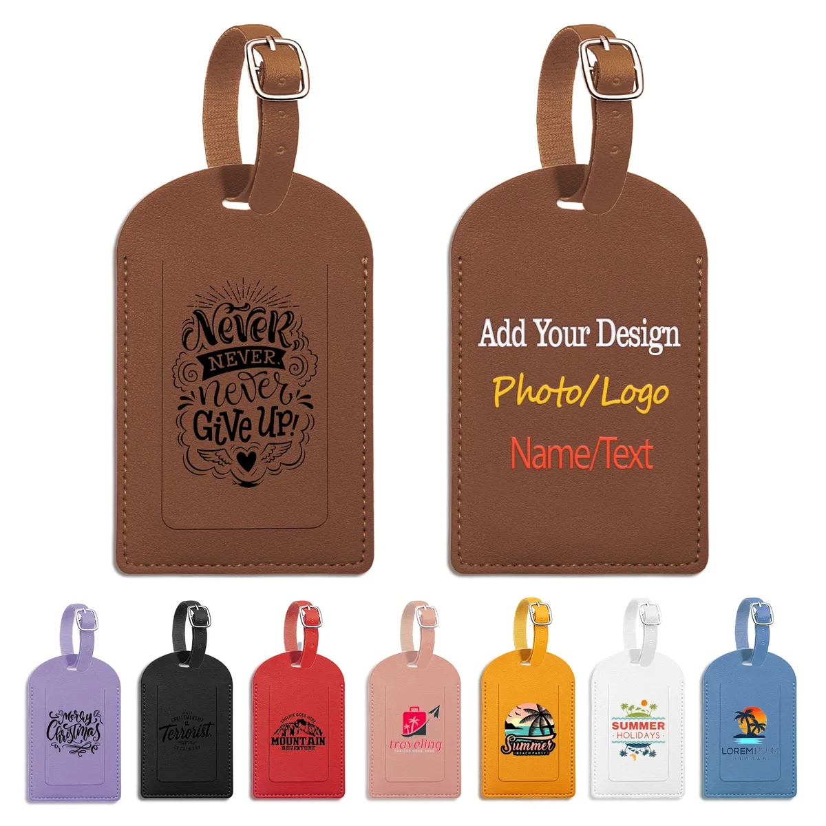 étiquette bagage cuir personnalisable multicolore motif voyage identité valise nom design créatif engraving logo