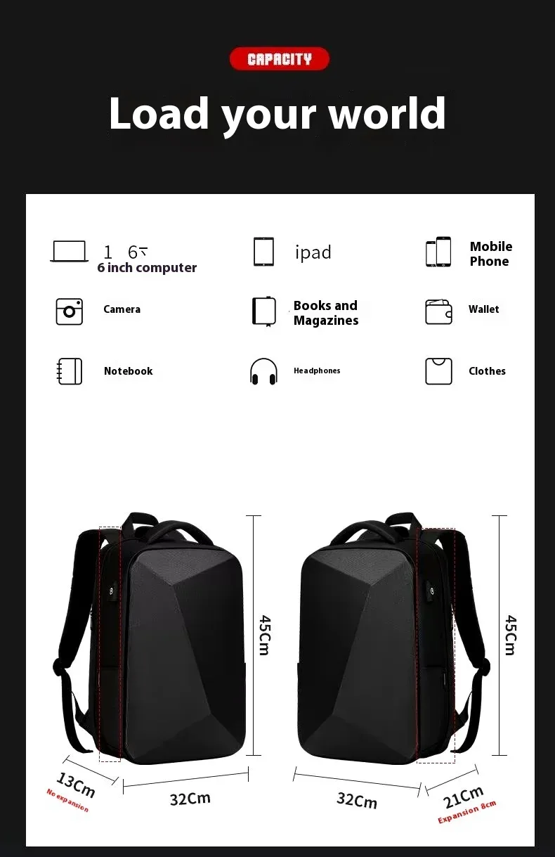 sac dos abs olighard shell multifonction antivol étanche polyester noir triangles carrés bandes latérales poignée souple ceinture air compartiment voyage affaires étudiant