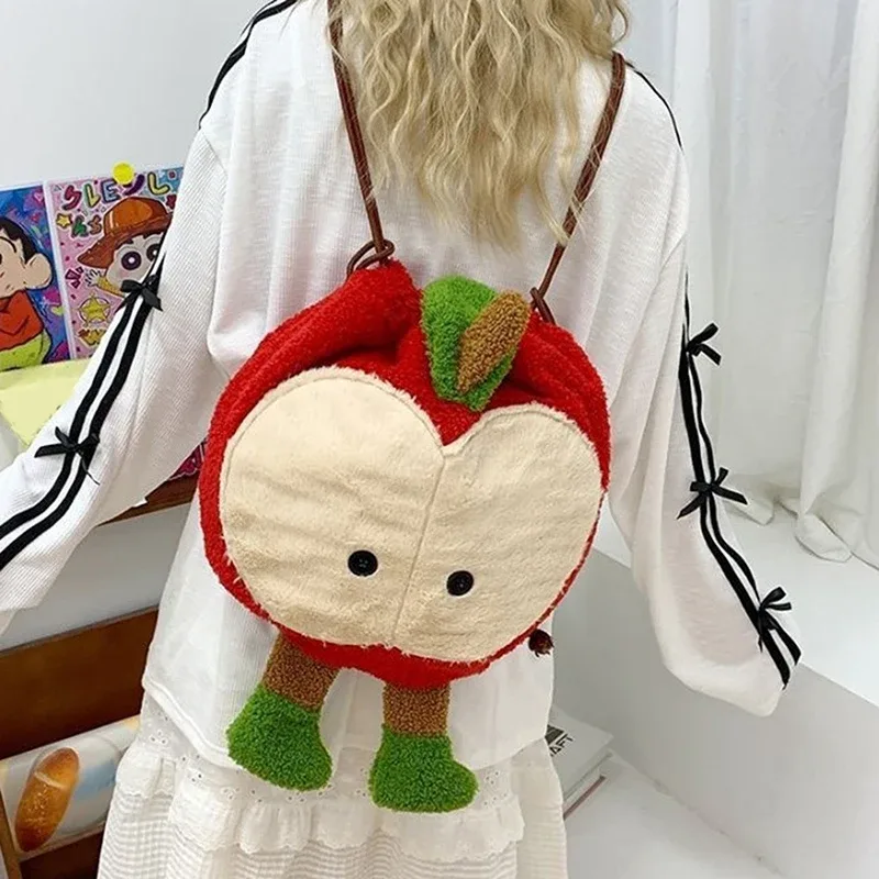 sac dos nylon pomme mignonne rouge blanc peluche grande capacité usage voyage école shopping cadeau enfant