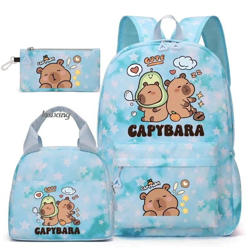 sac dos toile oxford université motifs capybara endormies fond bleu principal petit pochette enfant voyage