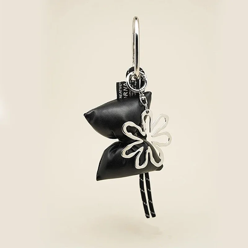 porte-clés à nœud en cuir matelassé doux, organisateur, mini breloque de sac mignon pour filles, porte-clés à nœud coréen avec pendentif
