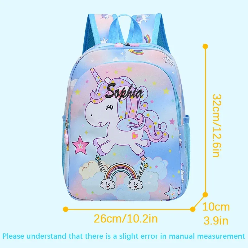 sac à dos décontracté à double bandoulière, élégant, avec imprimé licorne arc-en-ciel de dessin animé brodé personnalisé, disponible en 4 couleurs