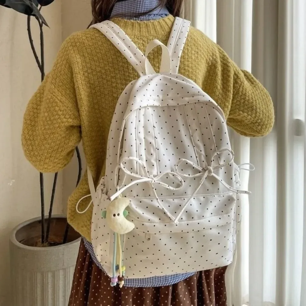 sac à dos mignon à pois avec nœud, grande capacité, minimaliste, léger, durable, pour étudiants, cadeau