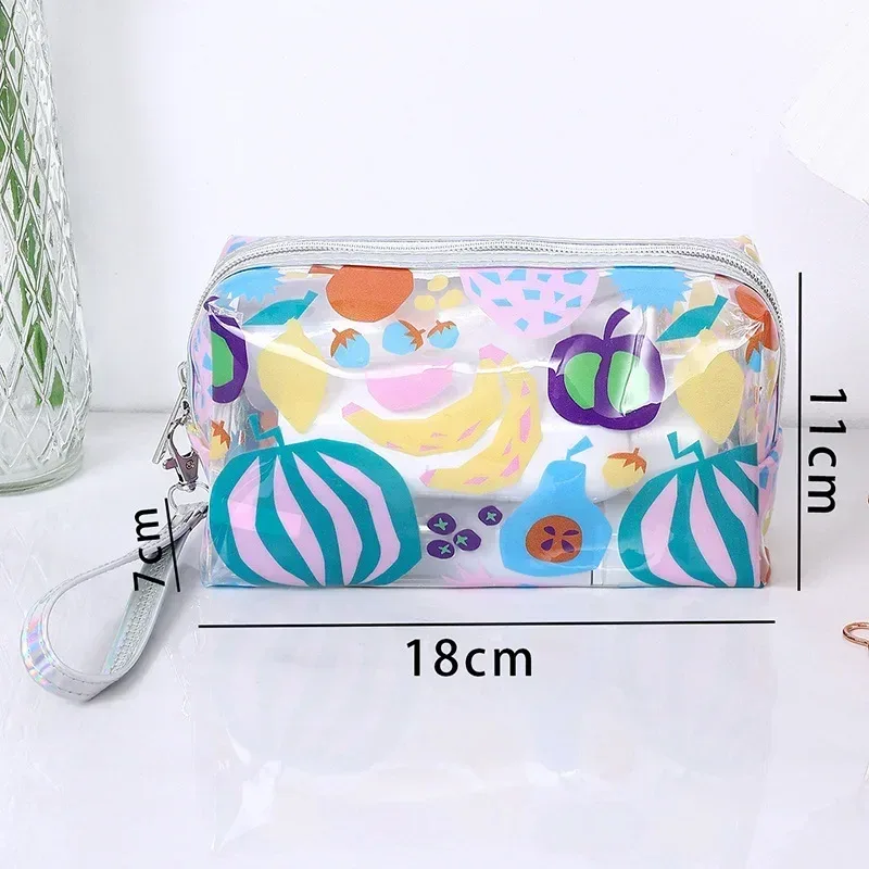 trousse de maquillage transparente étanche pour femmes et filles, trousse cosmétique de voyage, trousse de toilette, poudres transparentes, imprimé mignon, fleur d'avocat