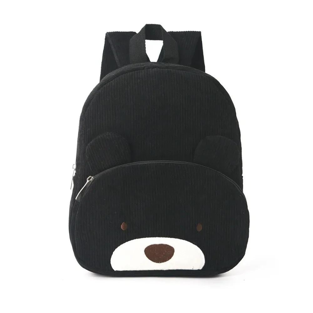 sac à dos simple en velours côtelé pour enfants, motif ours de dessin animé, couleur unie, grande capacité, pour étudiants et femmes