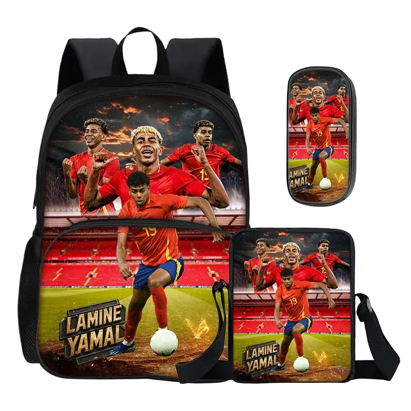 ensemble de 3 sacs à dos avec poche avant, sacs à bandoulière, trousse à crayons, sac à dos pour enfants l-lamin yamal, sac à dos de star du football