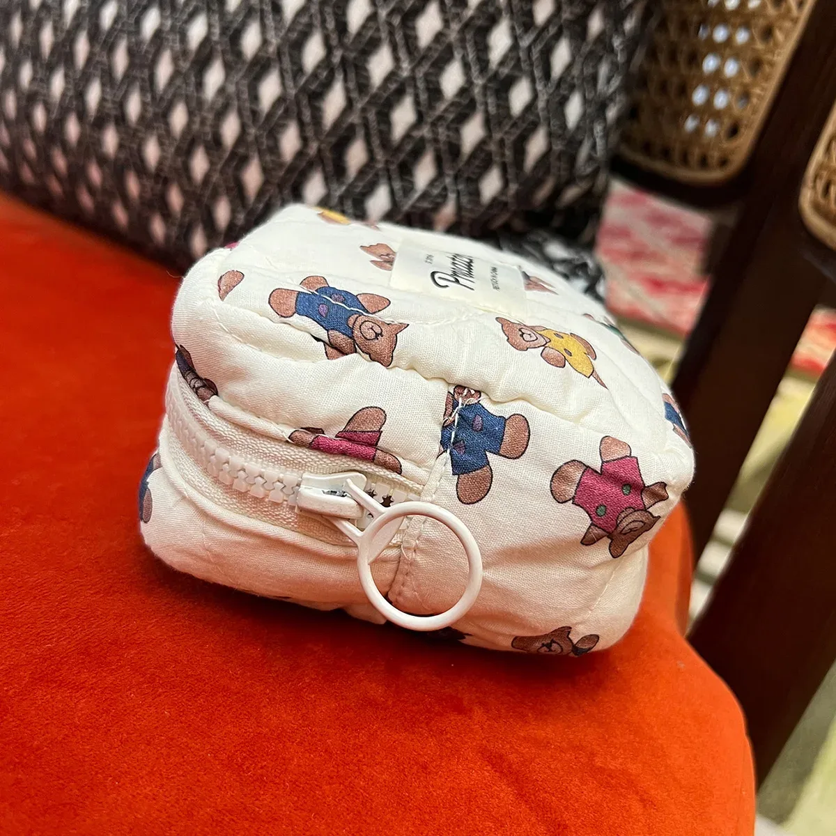 petit mini sac à cosmétiques imprimé dessin animé, parfum, bouche rouge, coussin d'air, produits de soins de la peau, sac de rangement pour serviettes de tante