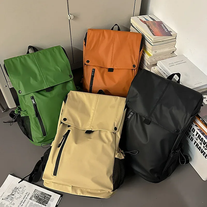 sac à dos en cuir imperméable pour hommes et femmes, orange, vert, noir, kaki, voyage en plein air, pochette d'ordinateur d'affaires, sac d'école de grande capacité
