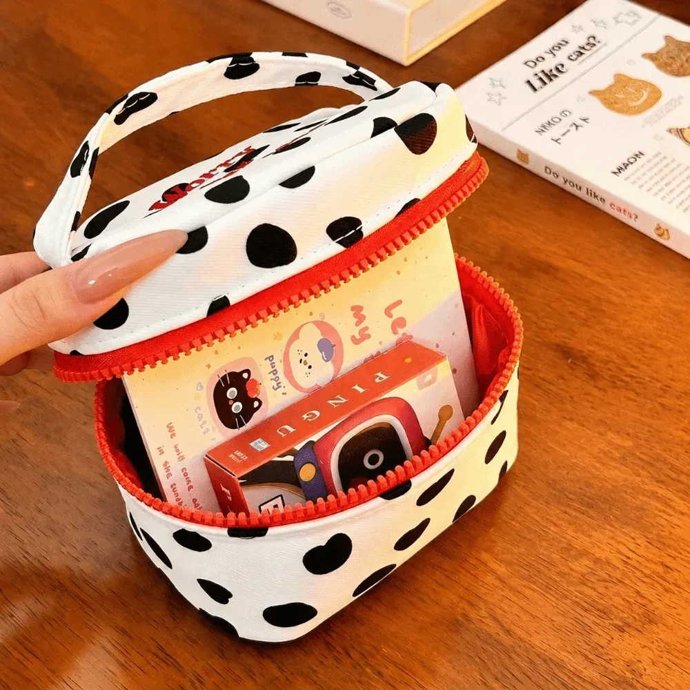 sac de maquillage multifonctionnel à pois, design à fermeture éclair, petite pochette cosmétique, sac à main pour femmes et filles