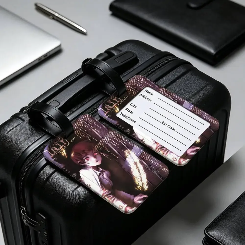 porte-cartes d'information en pvc, étiquette de bagage, étiquette de nom étanche anti-perte pour voyage, série e-experiments l-lain anime