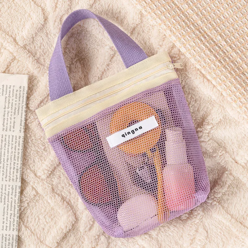 sac à cosmétiques portable en maille multicolore, pochette de rangement transparente pour voyage