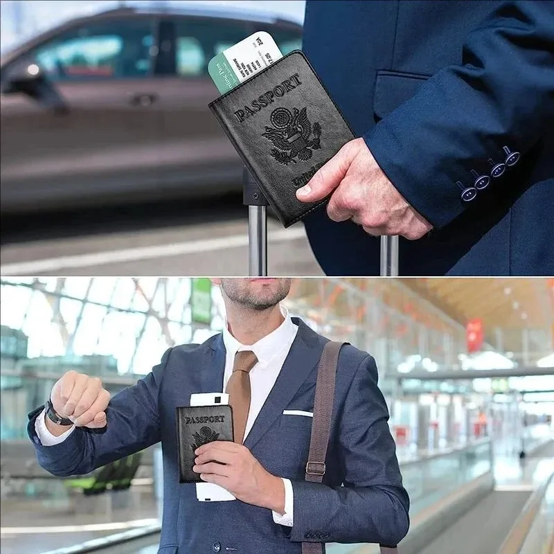 porte-passeport en cuir pu à motif gaufré, étui de protection fin pour documents, pour hommes et femmes, pour la vie quotidienne ou les voyages