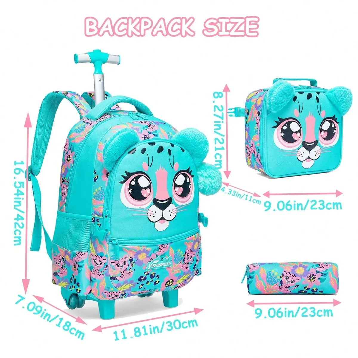 sac à dos roulant 3 pièces pour filles, avec roulettes pour élèves du primaire, sac à bagages à main 3 en 1, valise de voyage pour enfants