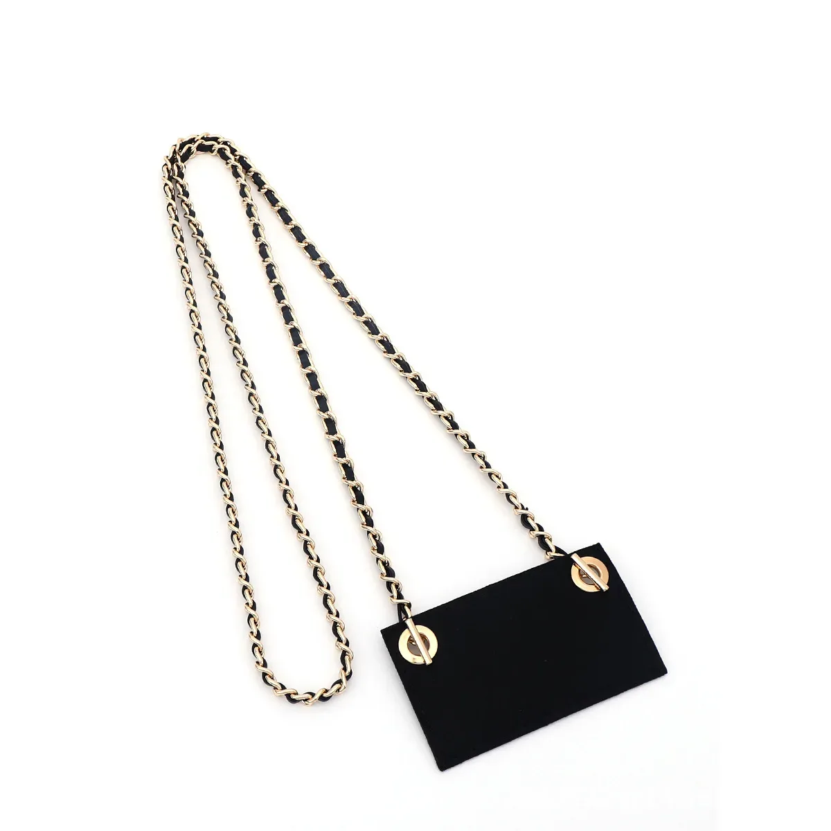 chaîne métallique maillons noir doré pochette cuir compacte fermoirs dorés accessoire voyage remplacement sacoche identification documents travail